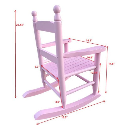 Light Pink Wooden Children's Rocking Chair – Indoor/Outdoor Populus Wood Rocker for Kids