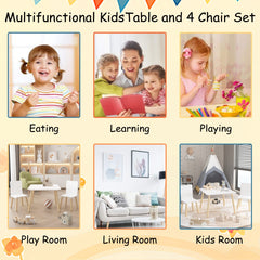 Kids Wooden Table & 2 Chairs Set – Toddler Activity Play Furniture, White