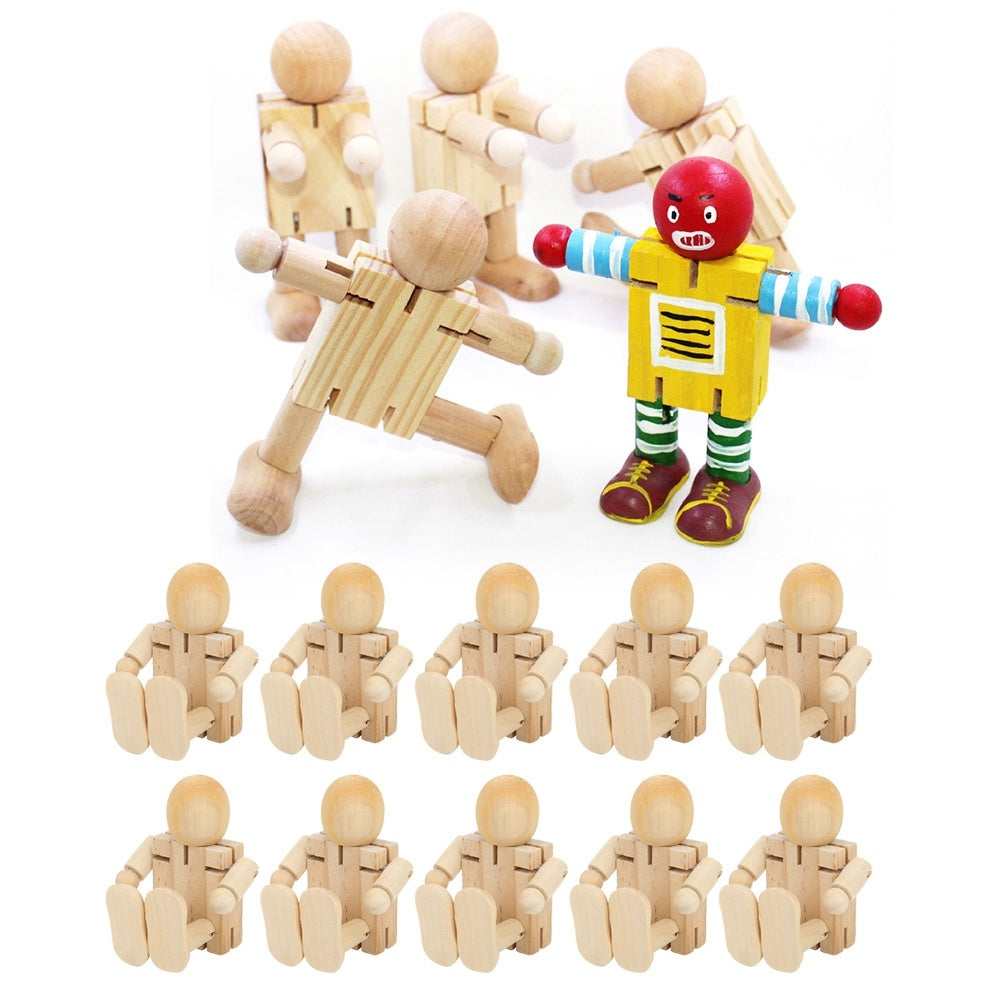 Wooden Jointed Robot Figures - DIY Painting Crafts & Desk Toy for Kids & Adults - Flexible Wooden Robots for Home Decor & Creative Play (Set of 10)