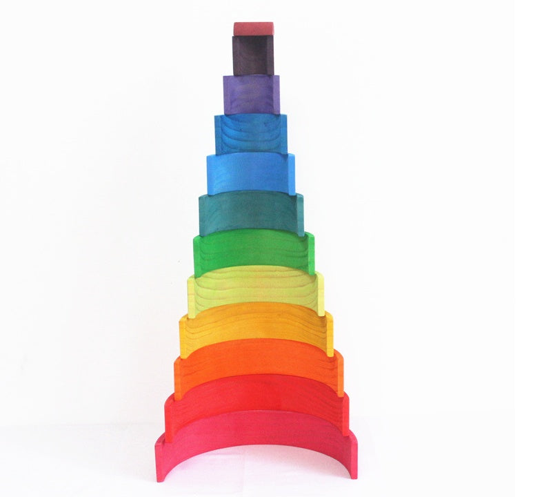 Large Rainbow Arch Building Blocks, 12-Piece Wooden Stacking Toy, Open-Ended Play, Montessori Inspired