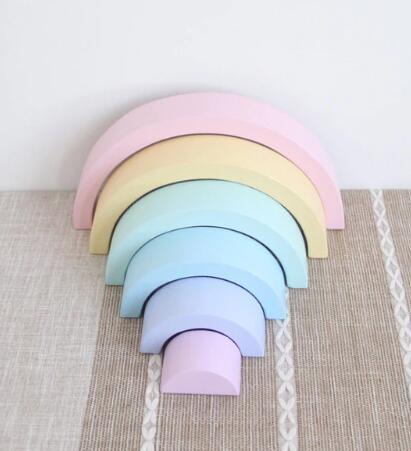 Large Rainbow Arch Building Blocks, 12-Piece Wooden Stacking Toy, Open-Ended Play, Montessori Inspired 6pcs Macaron