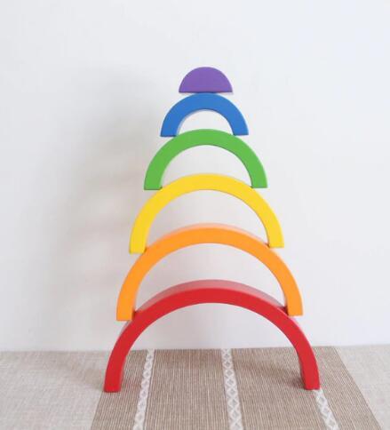 Large Rainbow Arch Building Blocks, 12-Piece Wooden Stacking Toy, Open-Ended Play, Montessori Inspired 6pcs Rainbow