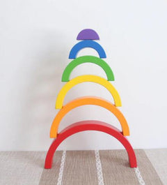 Large Rainbow Arch Building Blocks, 12-Piece Wooden Stacking Toy, Open-Ended Play, Montessori Inspired 6pcs Rainbow