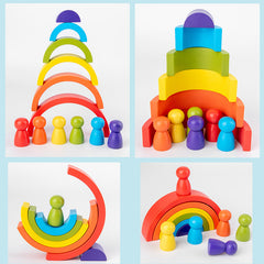 Wooden Rainbow Arched Stackers – Colorful Montessori Stacking Toy for Kids, Open-Ended Play & Fine Motor Skill Development