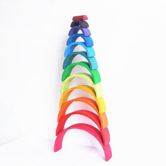 Large Rainbow Arch Building Blocks, 12-Piece Wooden Stacking Toy, Open-Ended Play, Montessori Inspired Color