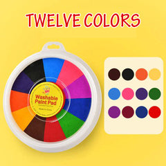 Non-Toxic Washable Fingerprint Inkpad for Kids – 16cm Plastic-Covered Ink Pad for Early Childhood Development and Parent-Child Activities 12Colors