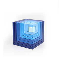 Large Rainbow Arch Building Blocks, 12-Piece Wooden Stacking Toy, Open-Ended Play, Montessori Inspired Blue Cube