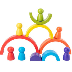 Wooden Rainbow Arched Stackers – Colorful Montessori Stacking Toy for Kids, Open-Ended Play & Fine Motor Skill Development