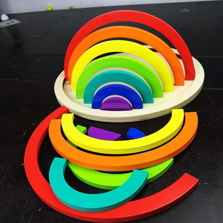 Large Rainbow Arch Building Blocks, 12-Piece Wooden Stacking Toy, Open-Ended Play, Montessori Inspired