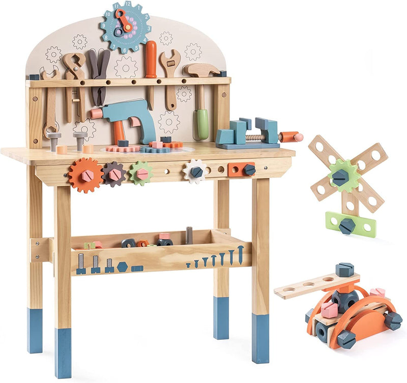 Wooden Tool Bench for Kids – Pretend Play Workbench with Tools & Storage