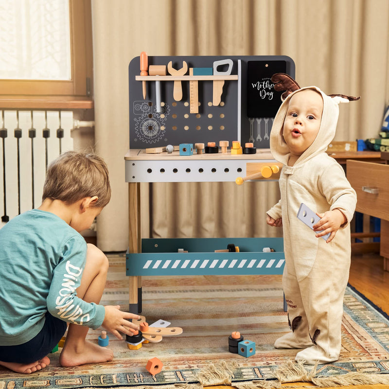 Wooden Tool Bench for Kids – Pretend Play Workbench & Workshop with Tools Set – Educational Toy for 3+ Year Old Boys & Girls