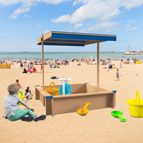 Kids Wooden Sandbox with Adjustable UV-Resistant Canopy – Outdoor Playset for Backyard Fun
