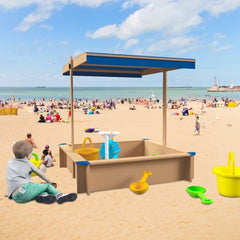 Kids Wooden Sandbox with Adjustable UV-Resistant Canopy – Outdoor Playset for Backyard Fun