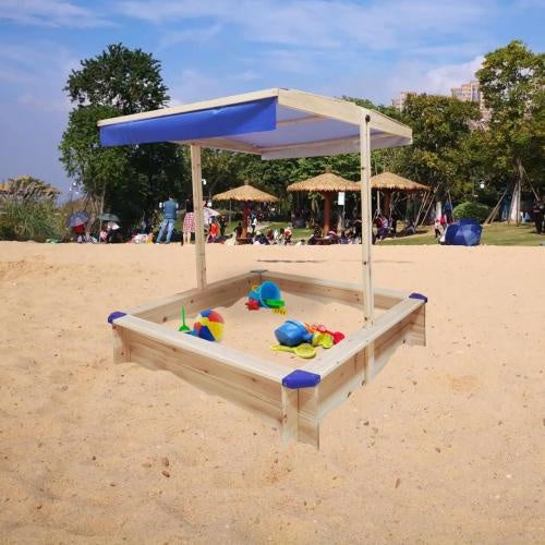 Kids Wooden Sandbox with Adjustable UV-Resistant Canopy – Outdoor Playset for Backyard Fun