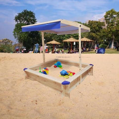 Kids Wooden Sandbox with Adjustable UV-Resistant Canopy – Outdoor Playset for Backyard Fun