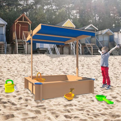 Kids Wooden Sandbox with Adjustable UV-Resistant Canopy – Outdoor Playset for Backyard Fun