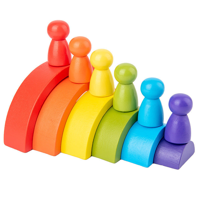 Wooden Rainbow Arched Stackers – Colorful Montessori Stacking Toy for Kids, Open-Ended Play & Fine Motor Skill Development
