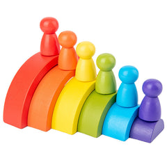 Wooden Rainbow Arched Stackers – Colorful Montessori Stacking Toy for Kids, Open-Ended Play & Fine Motor Skill Development