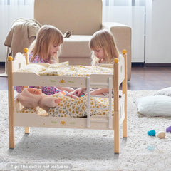 Wooden Baby Doll Bunk Beds – Stackable Cribs for 18-Inch Dolls | Fits American Girl Dolls | Yellow | 21.7 x 11.9 x 18.1 inches