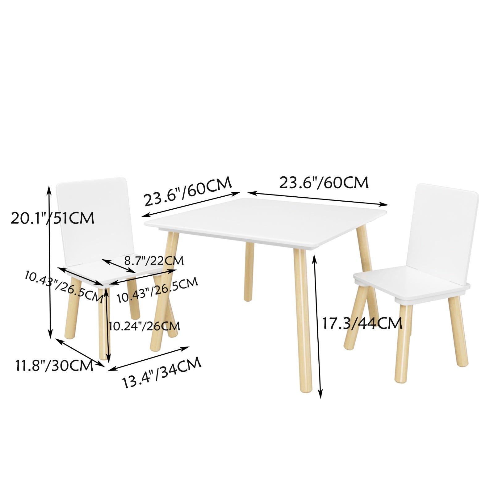 Kids Wooden Table & 2 Chairs Set – Toddler Activity Play Furniture, White