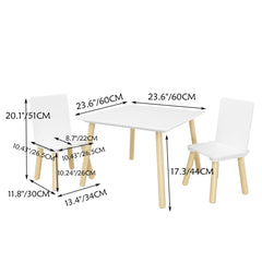 Kids Wooden Table & 2 Chairs Set – Toddler Activity Play Furniture, White