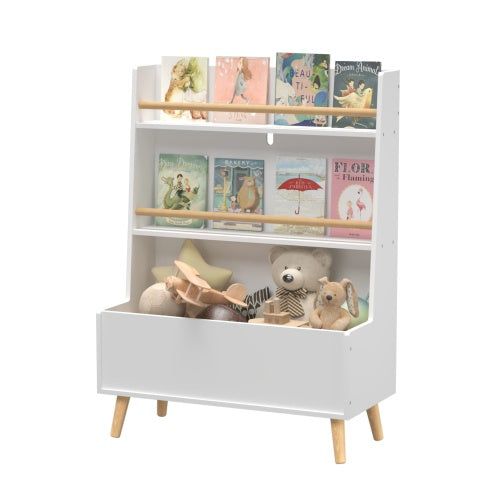 Kids White Bookshelf & Toy Storage Organizer – 3-Tier Book and Magazine Rack with Safety Wall Mount