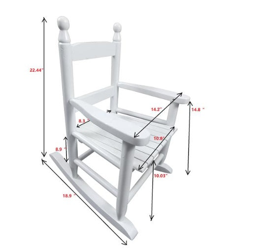 Children's White Wooden Rocking Chair – Solid Poplar Wood, Indoor/Outdoor Use