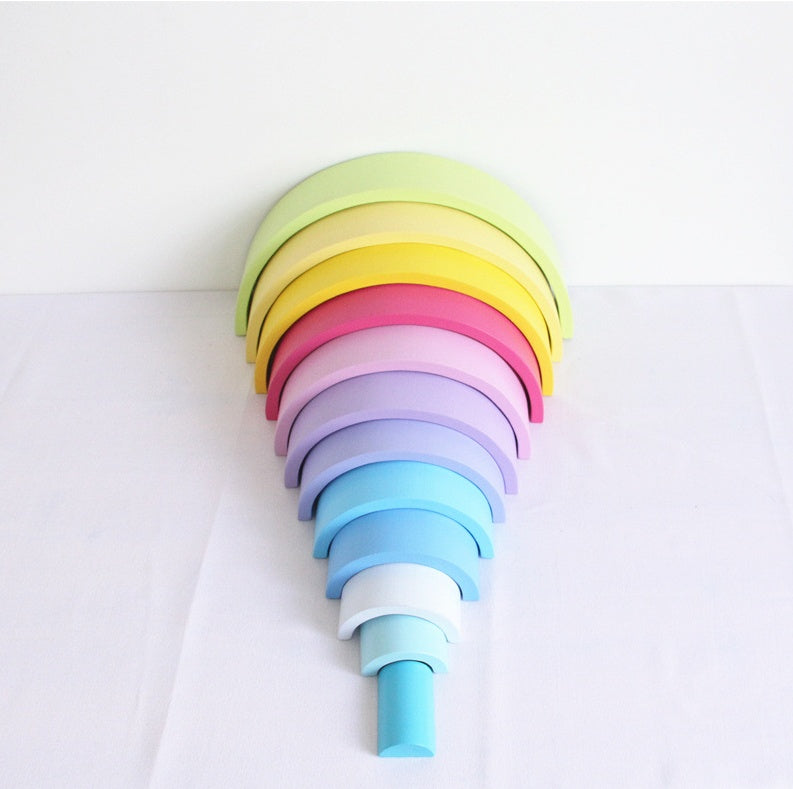 Large Rainbow Arch Building Blocks, 12-Piece Wooden Stacking Toy, Open-Ended Play, Montessori Inspired
