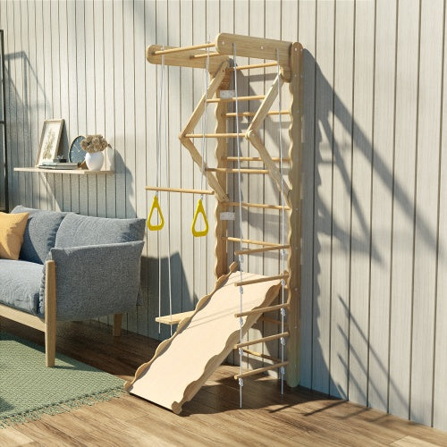 Foldable Montessori Wooden Pikler Triangle Set – Indoor Toddler Climbing Gym with Ladder & Slide | Eco-Friendly Pine Wood