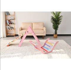 Foldable Pink Montessori Pikler Triangle Set – Indoor Wooden Climbing Toys for Toddlers