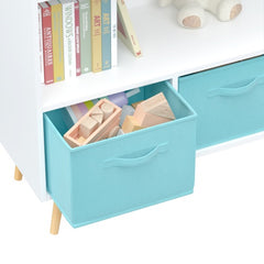 Kids' White & Blue 3-Drawer Bookshelf – MDF Storage Organizer with Foldable Fabric Bins