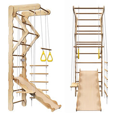 Foldable Montessori Wooden Pikler Triangle Set – Indoor Toddler Climbing Gym with Ladder & Slide | Eco-Friendly Pine Wood