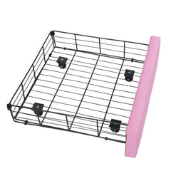 Twin Princess Bed Frame with Crown Headboard, LED Lights & Drawer, Upholstered Platform Bed, Pink/White