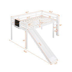 Twin Size Loft Bed with Slide, Staircase & Chalkboard – White Solid Wood Kids Bed