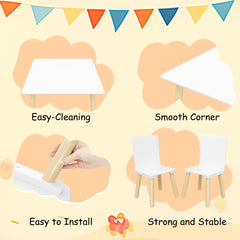 Kids Wooden Table & 2 Chairs Set – Toddler Activity Play Furniture, White