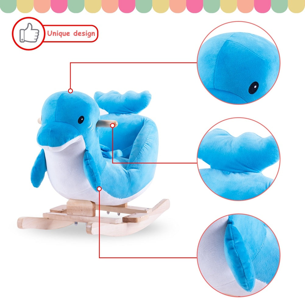 Blue Duck Plush Rocking Horse – Soft Ride-On Toy for Kids with Sturdy Wooden Rocker