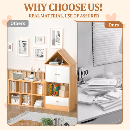 Versatile Children's Bookshelf with House-Shaped Design – Multi-Functional Storage Organizer for Books and Toys – Adjustable Placement, Durable MDF Construction