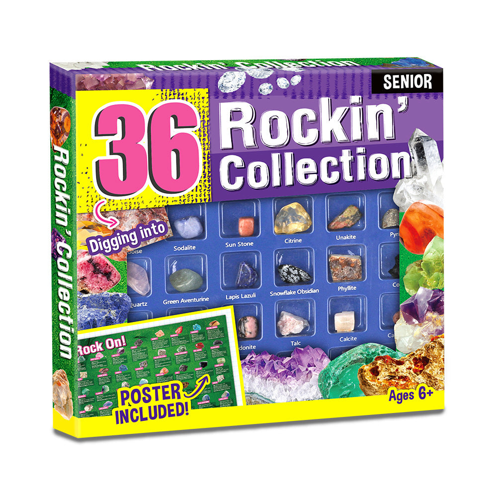 Rock Collection Kit for Kids – 36-Piece Gemstones and Crystals Set with Educational Learning Guide
