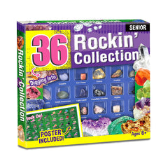 Rock Collection Kit for Kids – 36-Piece Gemstones and Crystals Set with Educational Learning Guide