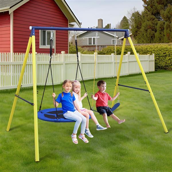Heavy-Duty 2-Seat Swing Set with Saucer Swing – 440lb Capacity A-Frame Outdoor Playset for Kids 2Seat