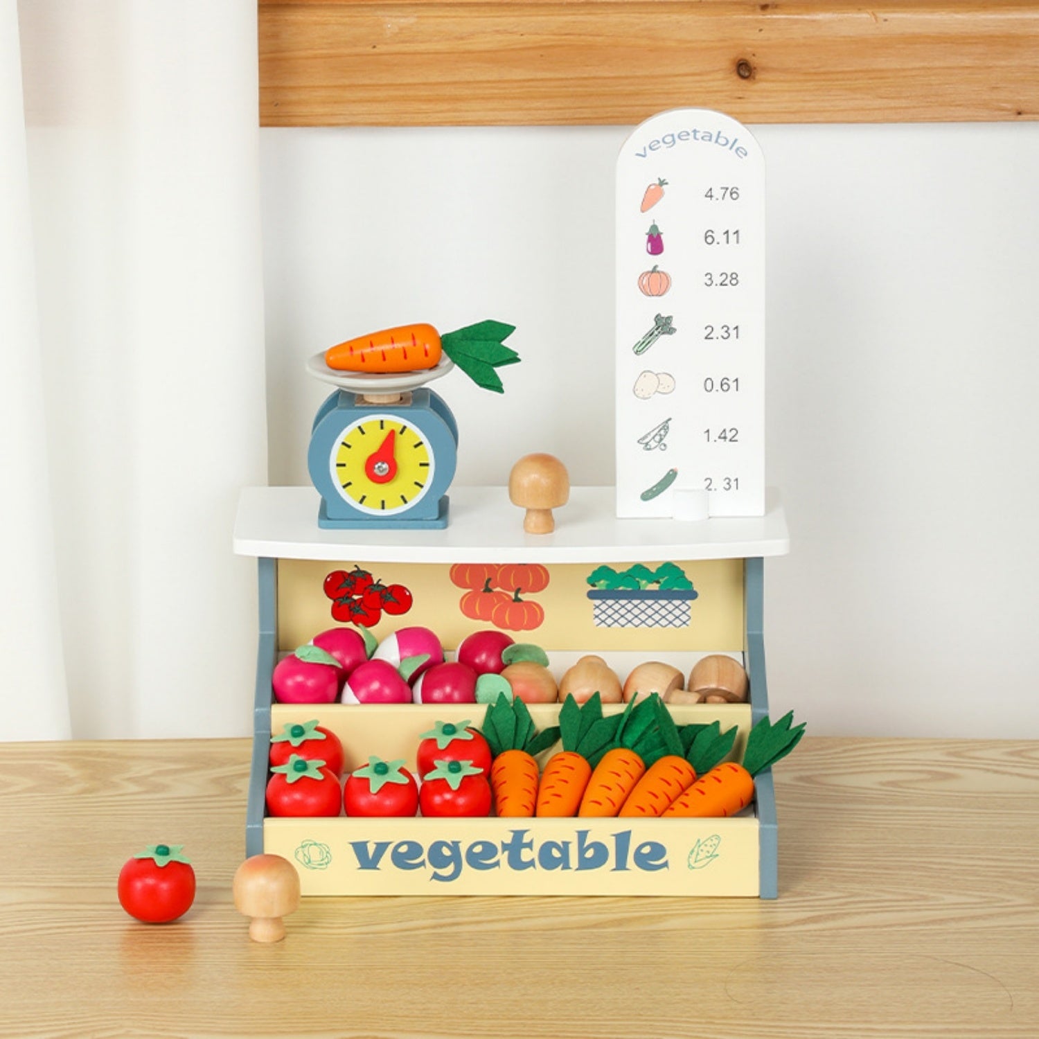 Robud Wooden Pretend Play Preschool Toy for Kids Aged 3+ | Wooden Supermarket Vegetable Store| Durable Educational Playset for Girls & Boys