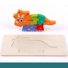 Number Matching Wooden 3D Dinosaur Puzzles – Educational Toy for Kids Aged 4-6, Enhances Cognitive Development and Fine Motor Skills Triceratops
