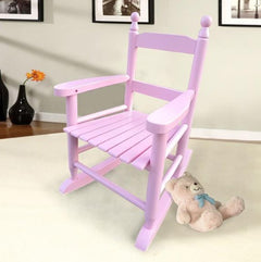 Light Pink Wooden Children's Rocking Chair – Indoor/Outdoor Populus Wood Rocker for Kids