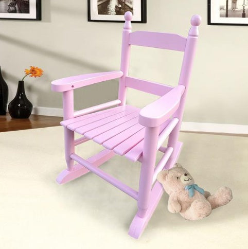 Light Pink Wooden Children's Rocking Chair – Indoor/Outdoor Populus Wood Rocker for Kids