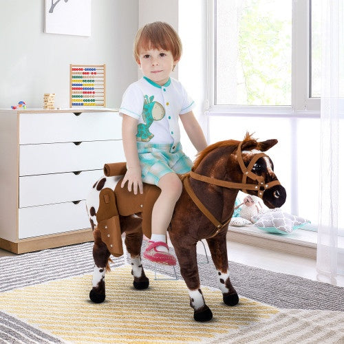 Sound-Making Ride-On Horse for Toddlers 3–5 – Plush Toy with Neighing & Galloping Sounds, Padded Seat, Brown