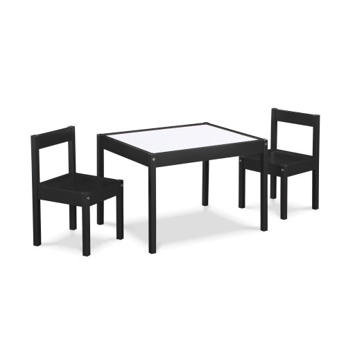 Kids Dry Erase Table & Chair Set, 3-Piece Wooden Activity Table with Chairs, Black, Gibson