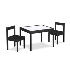 Kids Dry Erase Table & Chair Set, 3-Piece Wooden Activity Table with Chairs, Black, Gibson