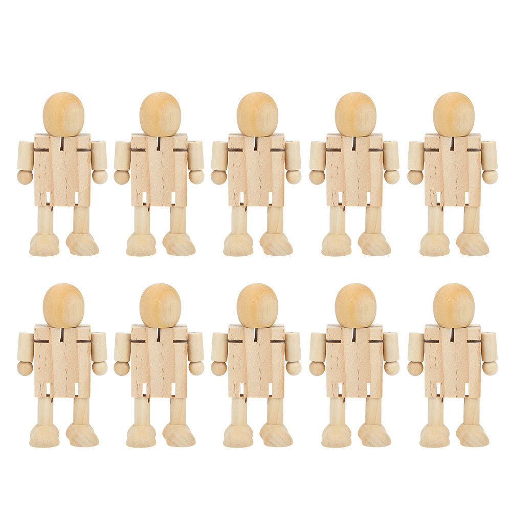 Wooden Jointed Robot Figures - DIY Painting Crafts & Desk Toy for Kids & Adults - Flexible Wooden Robots for Home Decor & Creative Play (Set of 10)