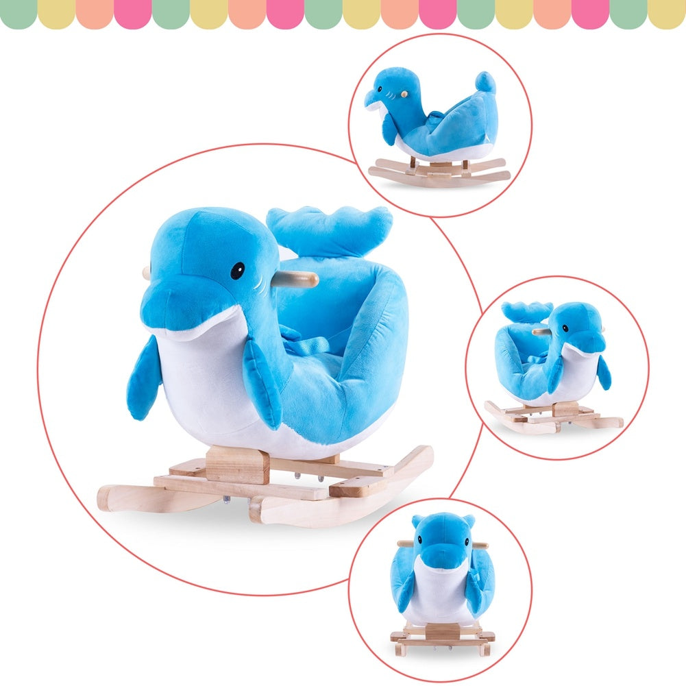 Blue Duck Plush Rocking Horse – Soft Ride-On Toy for Kids with Sturdy Wooden Rocker