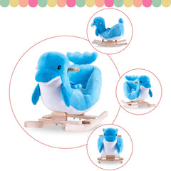 Blue Duck Plush Rocking Horse – Soft Ride-On Toy for Kids with Sturdy Wooden Rocker